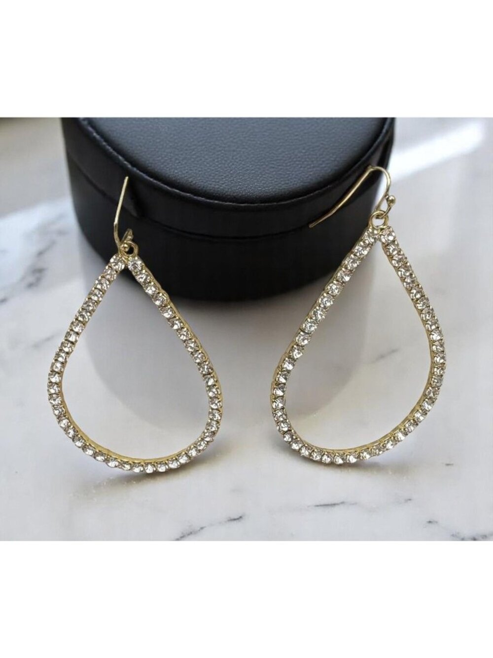 Rhinestone Teardrop Dangle Earrings Large Teardrop Gold Tone Elegant